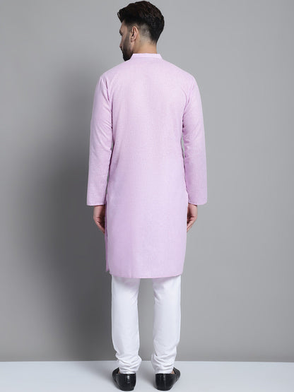 Jompers Men's Solid Pure Cotton Kurta With Pyjamas - Purple - Distacart