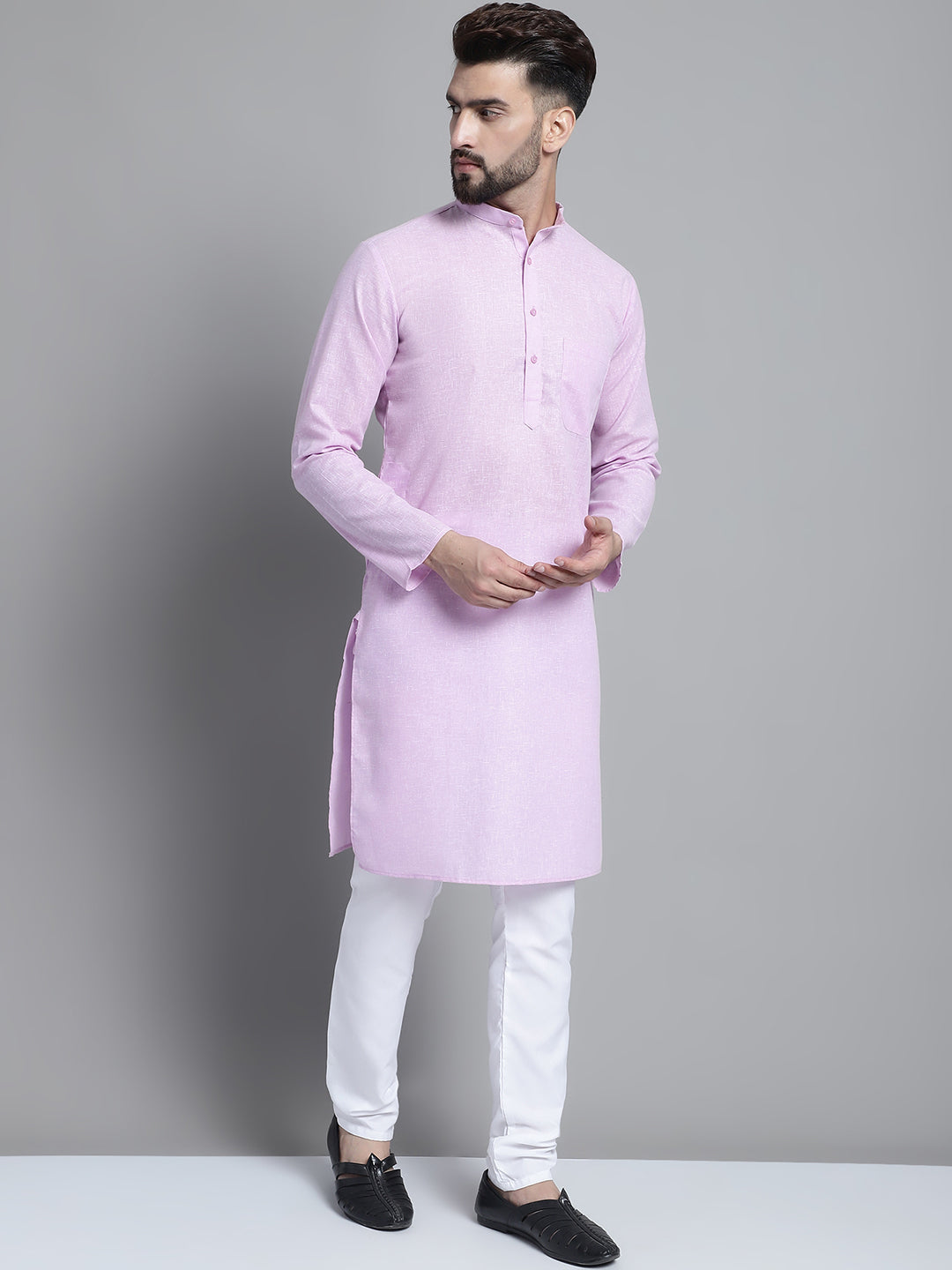 Jompers Men's Solid Pure Cotton Kurta With Pyjamas - Purple - Distacart