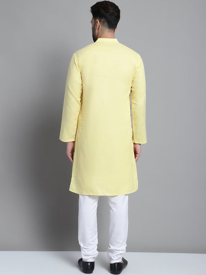Jompers Men's Solid Pure Cotton Kurta With Pyjamas - Yellow - Distacart