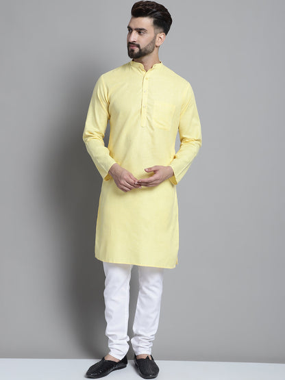 Jompers Men's Solid Pure Cotton Kurta With Pyjamas - Yellow - Distacart