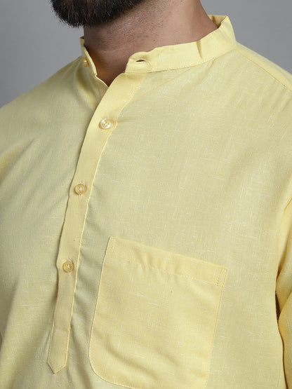 Jompers Men's Solid Pure Cotton Kurta With Pyjamas - Yellow - Distacart