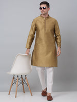 Thumbnail for Jompers Men's Mustard Collar Embroidered Kurta with Pyjama - Distacart