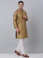 Thumbnail for Jompers Men's Mustard Collar Embroidered Kurta with Pyjama - Distacart