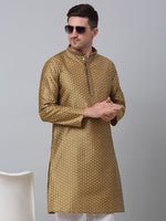 Thumbnail for Jompers Men's Mustard Collar Embroidered Kurta with Pyjama - Distacart
