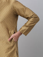 Thumbnail for Jompers Men's Mustard Collar Embroidered Kurta with Pyjama - Distacart