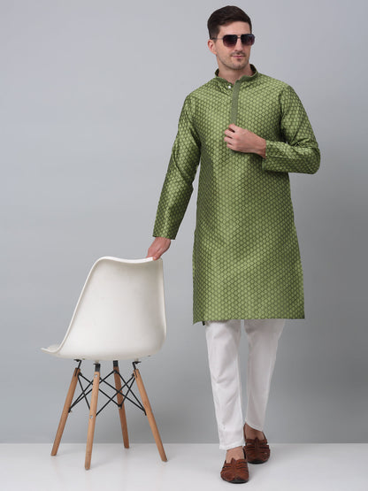 Jompers Men's Olive Green Collar Embroidered Kurta with Pyjama - Distacart