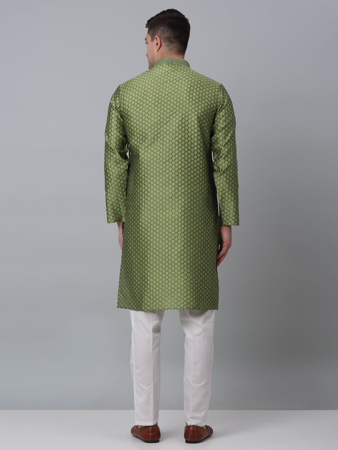 Jompers Men's Olive Green Collar Embroidered Kurta with Pyjama - Distacart