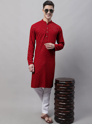Jompers Men's Navy Blue Embroidered Sequinned Kurta with Churidar - Distacart