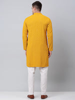 Thumbnail for Jompers Men's Mustard Embroidered Sequinned Kurta with Churidar - Distacart