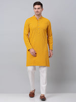 Thumbnail for Jompers Men's Mustard Embroidered Sequinned Kurta with Churidar - Distacart