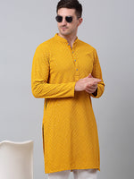 Thumbnail for Jompers Men's Mustard Embroidered Sequinned Kurta with Churidar - Distacart