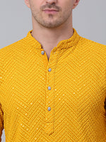 Thumbnail for Jompers Men's Mustard Embroidered Sequinned Kurta with Churidar - Distacart