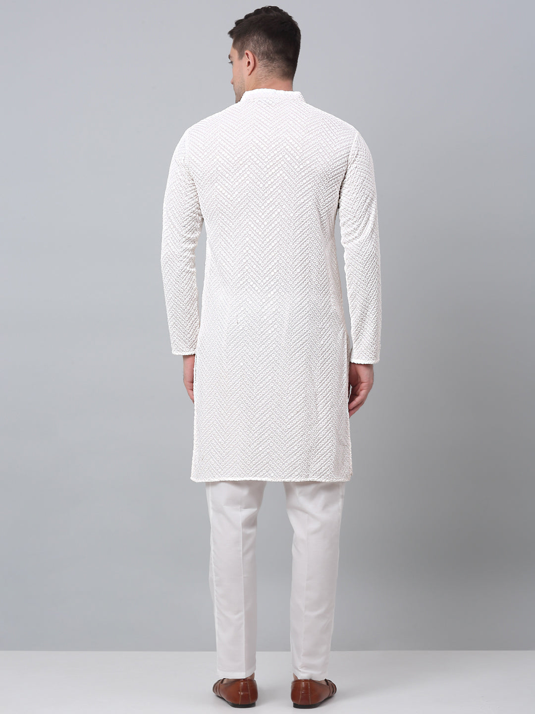Jompers Men's White Embroidered Sequinned Kurta with Churidar - Distacart