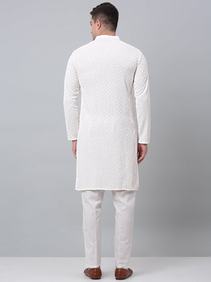 Jompers Men's White Embroidered Sequinned Kurta with Churidar - Distacart