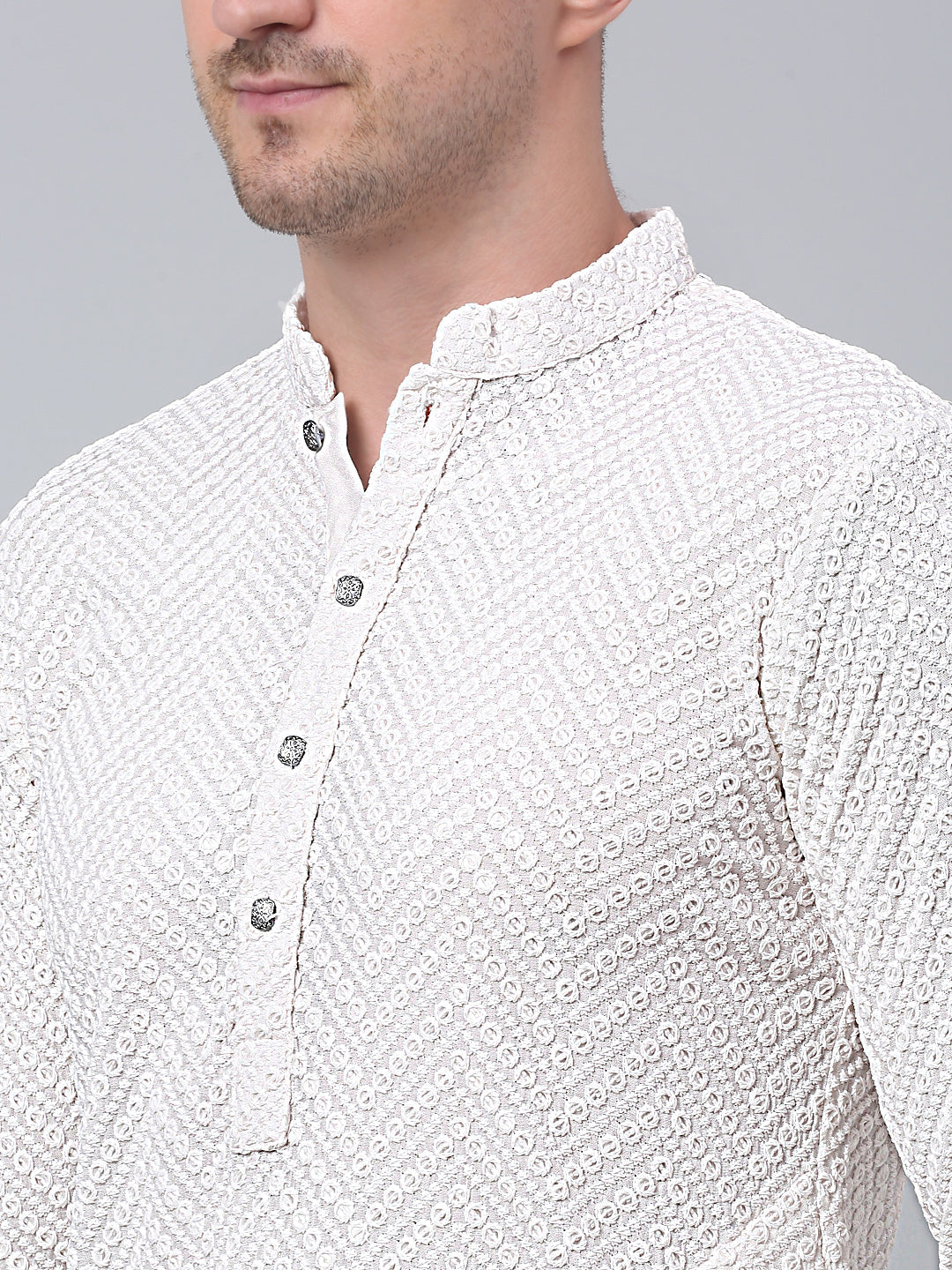 Jompers Men's White Embroidered Sequinned Kurta with Churidar - Distacart