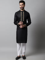 Thumbnail for Jompers Men's Black Embroidered Kurta with Churidar - Distacart