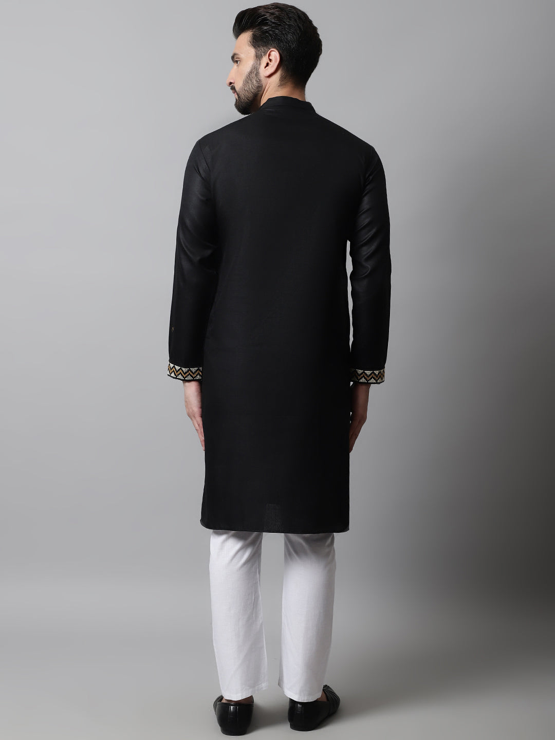 Jompers Men's Black Embroidered Kurta with Churidar - Distacart