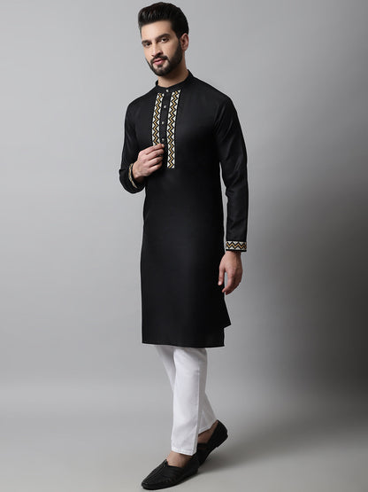 Jompers Men's Black Embroidered Kurta with Churidar - Distacart