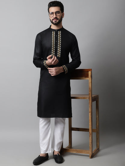 Jompers Men's Black Embroidered Kurta with Churidar - Distacart