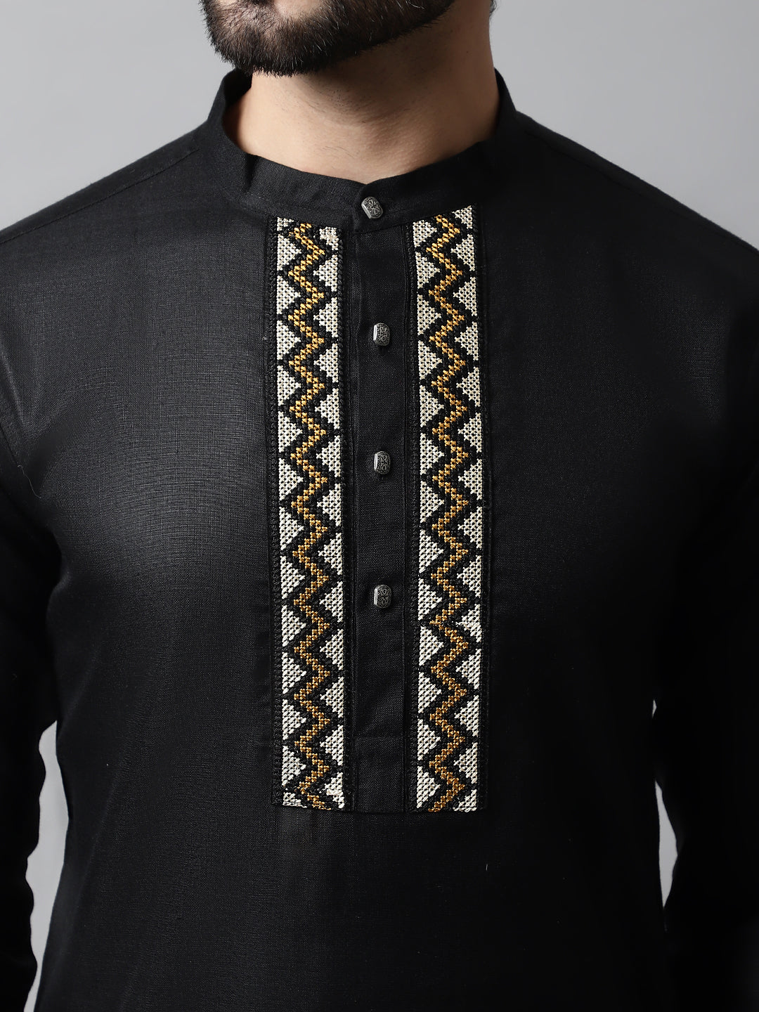 Jompers Men's Black Embroidered Kurta with Churidar - Distacart