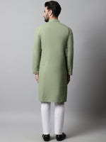 Thumbnail for Jompers Men's Pista Green Embroidered Mirror Work Kurta with Churidar - Distacart
