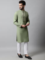 Thumbnail for Jompers Men's Pista Green Embroidered Mirror Work Kurta with Churidar - Distacart