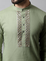 Thumbnail for Jompers Men's Pista Green Embroidered Mirror Work Kurta with Churidar - Distacart