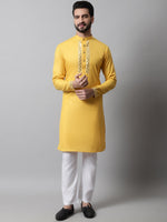 Thumbnail for Jompers Men's Yellow Embroidered Mirror Work Kurta with Churidar - Distacart