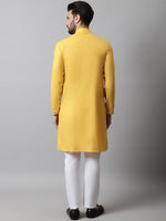 Thumbnail for Jompers Men's Yellow Embroidered Mirror Work Kurta with Churidar - Distacart