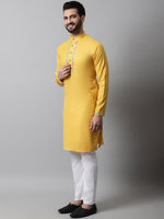 Thumbnail for Jompers Men's Yellow Embroidered Mirror Work Kurta with Churidar - Distacart