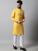 Thumbnail for Jompers Men's Yellow Embroidered Mirror Work Kurta with Churidar - Distacart