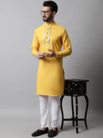Thumbnail for Jompers Men's Yellow Embroidered Mirror Work Kurta with Churidar - Distacart