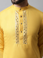 Thumbnail for Jompers Men's Yellow Embroidered Mirror Work Kurta with Churidar - Distacart