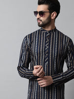Thumbnail for Jompers Men's Navy Blue Foil Printed Kurta with Churidar - Distacart
