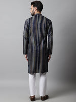 Thumbnail for Jompers Men's Navy Blue Foil Printed Kurta with Churidar - Distacart