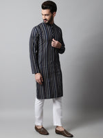 Thumbnail for Jompers Men's Navy Blue Foil Printed Kurta with Churidar - Distacart