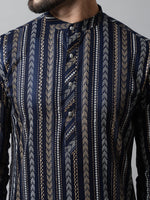 Thumbnail for Jompers Men's Navy Blue Foil Printed Kurta with Churidar - Distacart