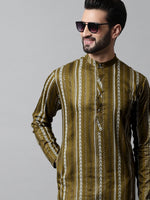 Thumbnail for Jompers Men's Olive Green Foil Printed Kurta with Churidar - Distacart