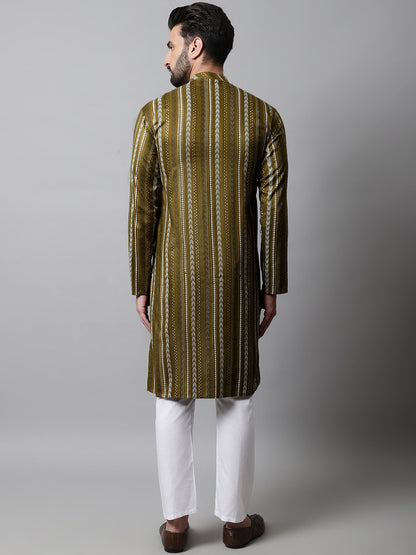 Jompers Men's Olive Green Foil Printed Kurta with Churidar - Distacart