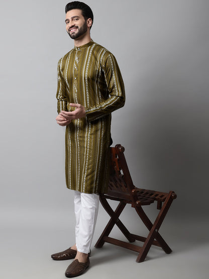 Jompers Men's Olive Green Foil Printed Kurta with Churidar - Distacart