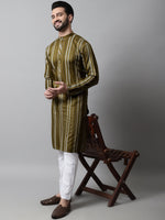Thumbnail for Jompers Men's Olive Green Foil Printed Kurta with Churidar - Distacart