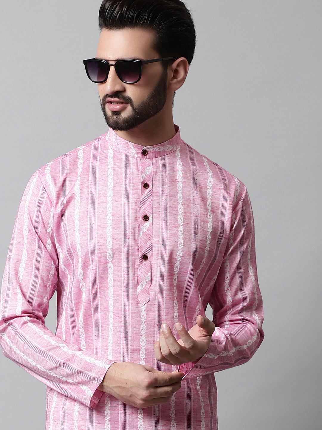 Jompers Men's Pink Geomatric Printed Kurta with Churidar - Distacart