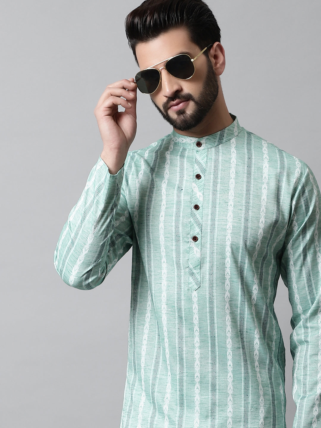 Jompers Men's Sky Blue Geomatric Printed Kurta with Churidar - Distacart