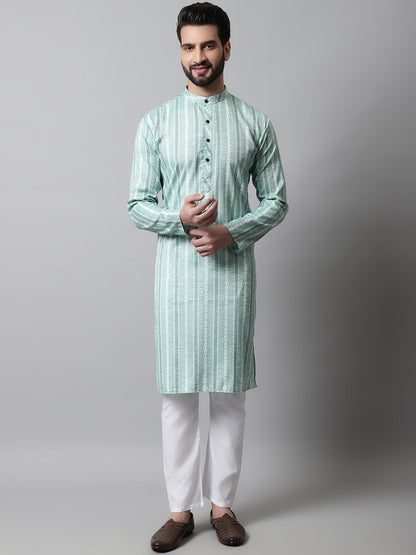 Jompers Men's Sky Blue Geomatric Printed Kurta with Churidar - Distacart