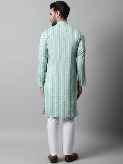 Jompers Men's Sky Blue Geomatric Printed Kurta with Churidar - Distacart