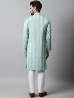 Thumbnail for Jompers Men's Sky Blue Geomatric Printed Kurta with Churidar - Distacart