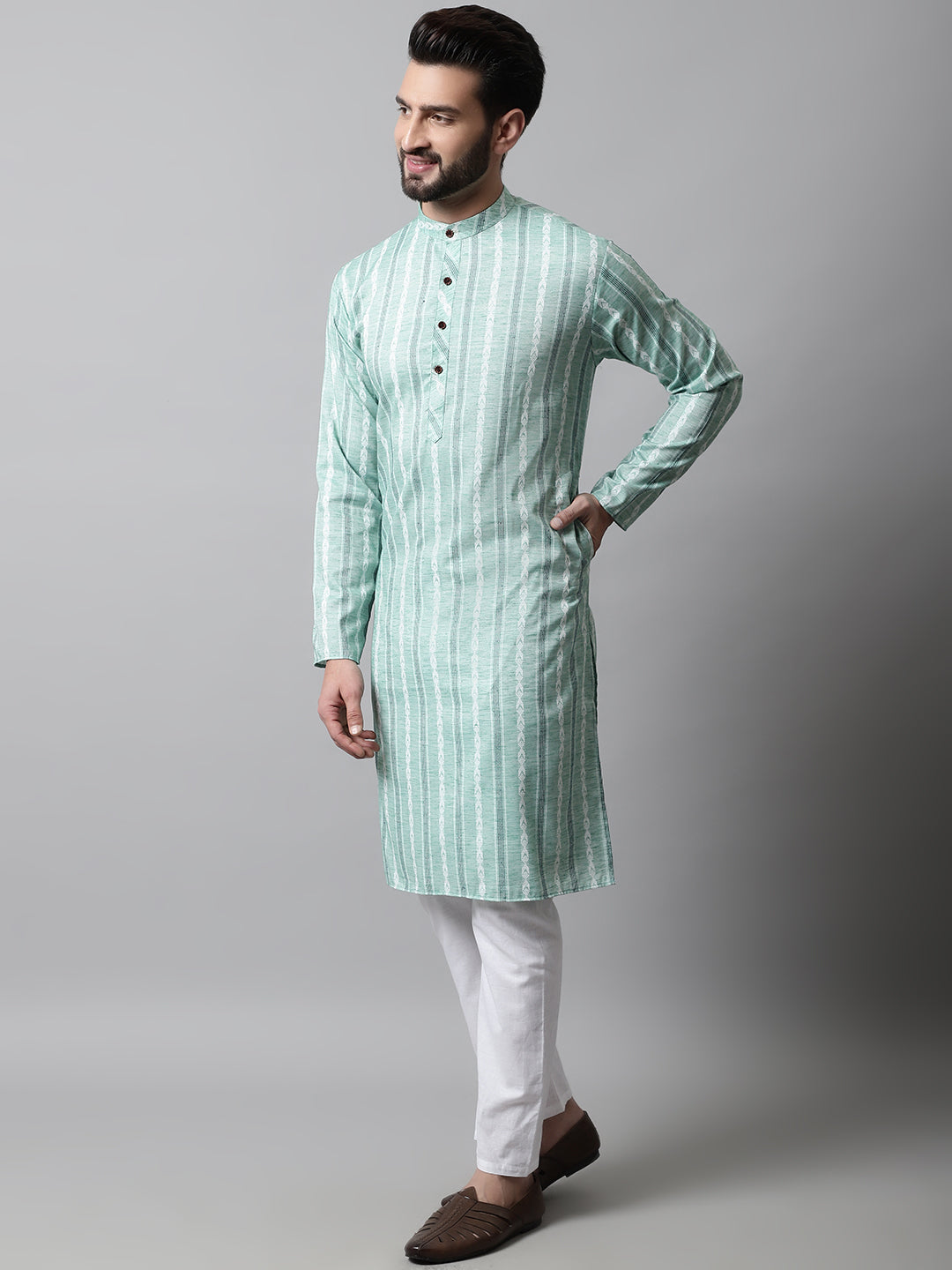 Jompers Men's Sky Blue Geomatric Printed Kurta with Churidar - Distacart