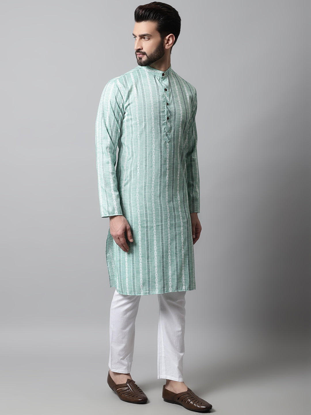 Jompers Men's Sky Blue Geomatric Printed Kurta with Churidar - Distacart