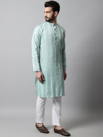 Thumbnail for Jompers Men's Sky Blue Geomatric Printed Kurta with Churidar - Distacart