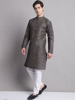 Thumbnail for Jompers Men's Black Printed Silk Blend Kurta Payjama - Distacart